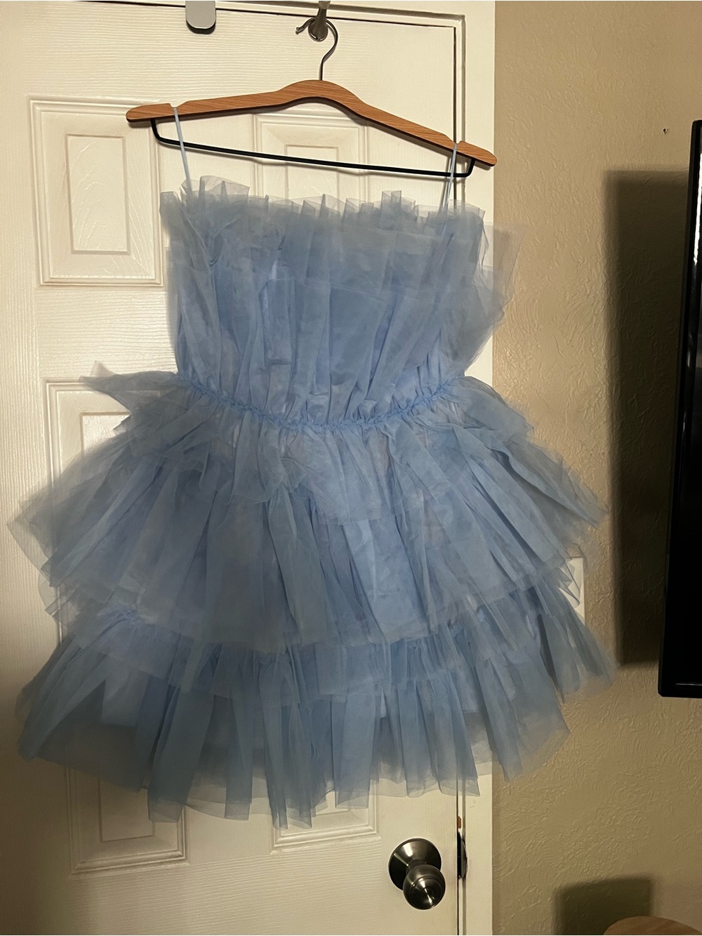 Vici Pale Blue Strapless Layered Tulle Party Dress